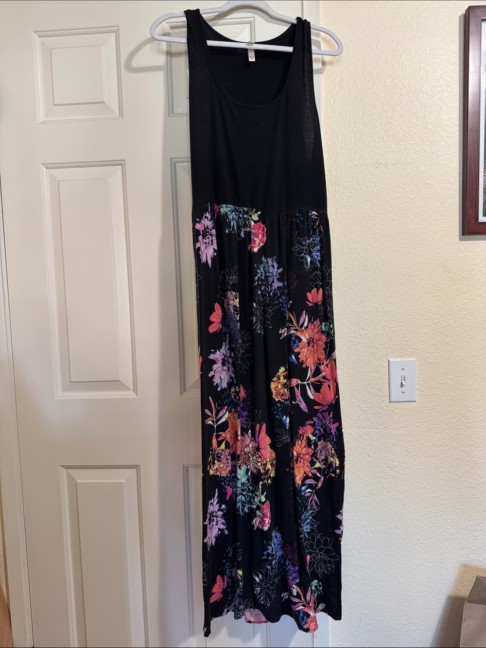 Xhilaration Black Floral Maxi Dress with Side Slit